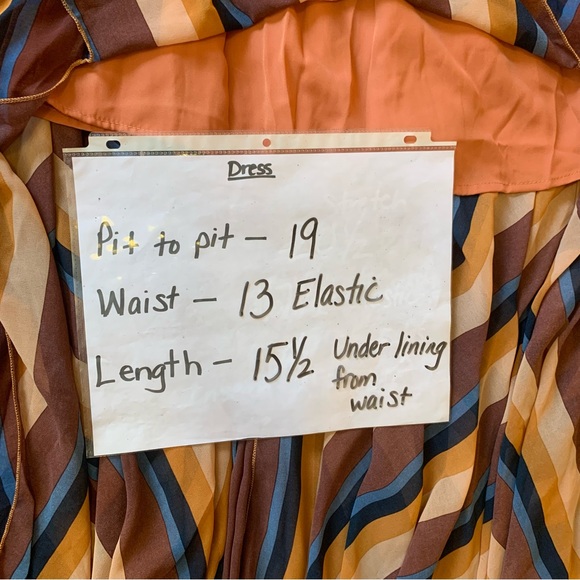 Olivaceous V-Neck Maxi Dress Large Striped Blue Brown Tie Waist Long outer Panel - Picture 8 of 13